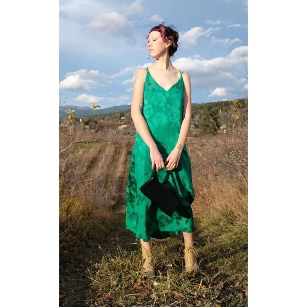 Rachel Comey Halstatt Slip Dress Green Floral Rose Jacquard Midi Sleeveless NWT